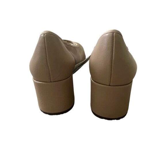 Zara Leather Beige Brown Pumps Mary Jane Style Size 10 Block Heel, Buckled Strap - Picture 7 of 9